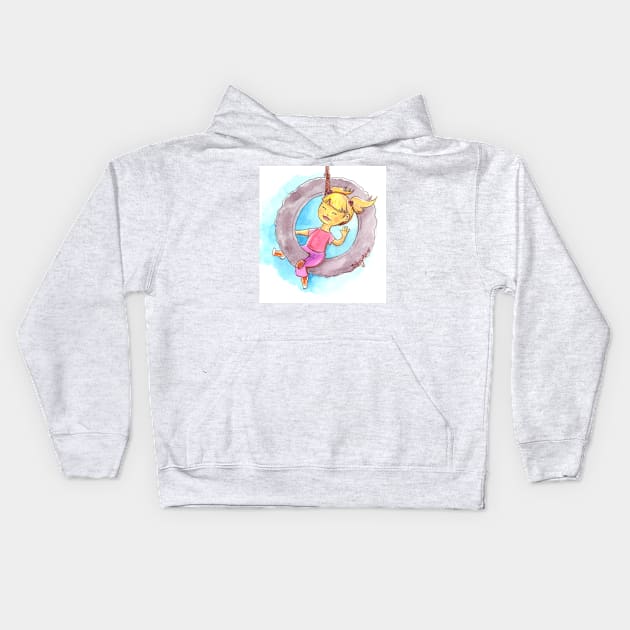 Girl on the tire swing Kids Hoodie by StephaniePerryArt